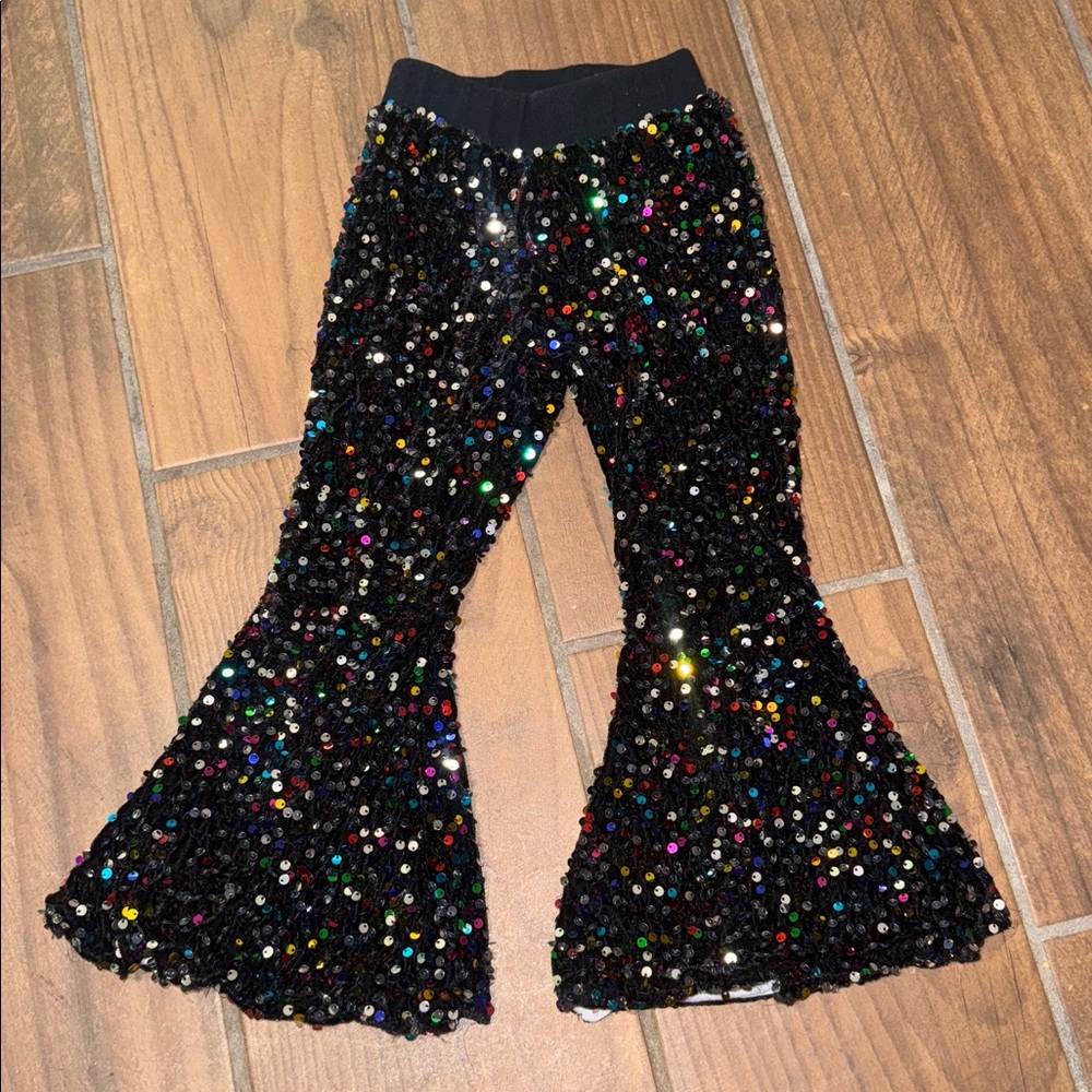 Black Multicolor sequin Bell Bottoms- Girls Flare Pants